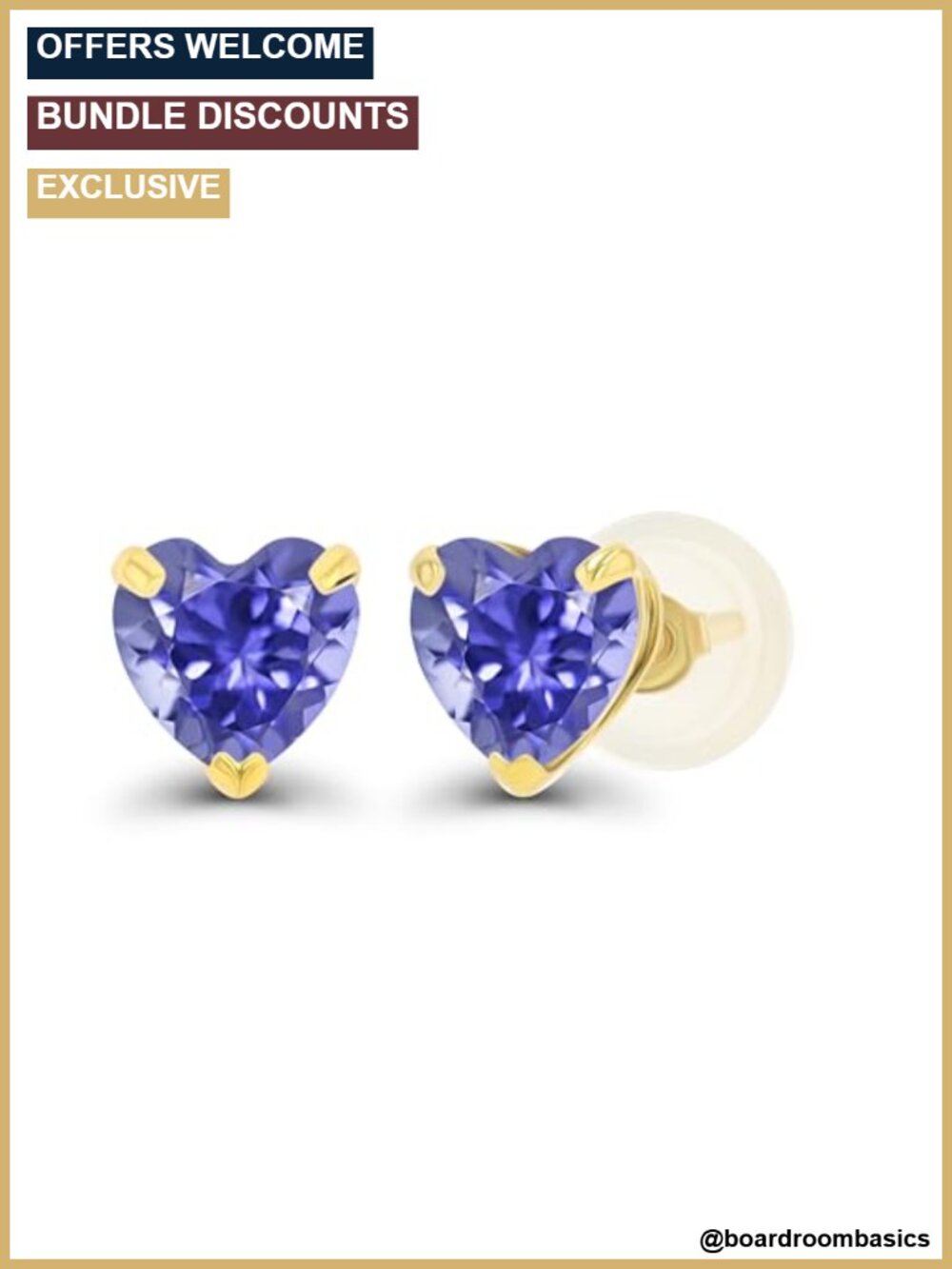 Solid 14K Yellow Gold 5mm Heart Tanzanite Stud Earrings